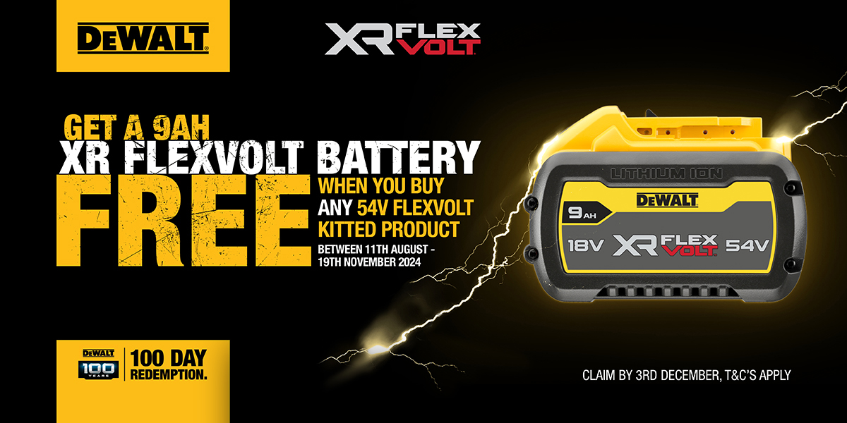 Get a 9Ah XR Flexvolt Battery FREE when you buy any 54v Flexvolt Kitted Product